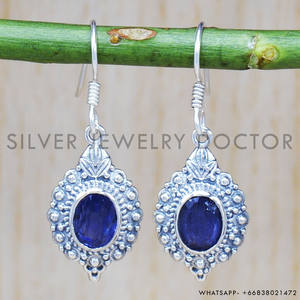 Pendiente de aro ovalado de piedras preciosas Lolite, joyería hecha a mano de Plata de Ley 925, aspecto magnífico, venta al por mayor, accesorios de plata fina - Product Image 2