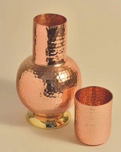 Indian <b>Copper</b> Hammered Surahi <b>Copper</b> Water <b>Bottle</b> With Glass For <b>Drinking</b> Water & Gifting Purpose - Product Image 6