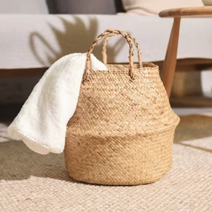 Seagrass <b>Basket</b> Handwoven <b>Basket</b> With <b>Handles</b> Storage Solution Handicraft Oem/Odm Made in Vietnam Manufacturer - Product Image 4