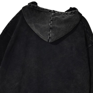 Sudadera con Capucha Negra Lavada al Ácido, Estilo Urbano Unisex, Gruesa, 100% Algodón, Impermeable, Holgada, Estilo Vintage Informal - Product Image 5