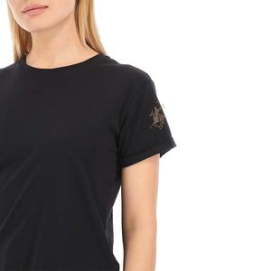El algodón de alta calidad 100% ofrece ligereza y transpirabilidad inigualables, Camiseta de algodón de ajuste regular para mujer con logotipo de diamantes de imitación - Product Image 3