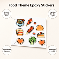 Feuille d'autocollants époxy dessin animé pour repas quotidiens, assortiment personnalisé, couleur durable, anti-contrefaçon, respirant, pour nouilles, brochettes, œufs frits