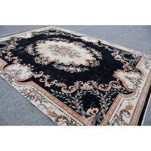 พรมตุรกีทำด้วยมือสีเบจสีดำคลาสสิกขนาด10.6x14.6ฟุตงานปะต่อทรงสี่เหลี่ยมผืนผ้าดีไซน์สำหรับห้องนั่งเล่นขนแกะยางโพลีเอสเตอร์สำหรับวัยรุ่น - Product Image 2