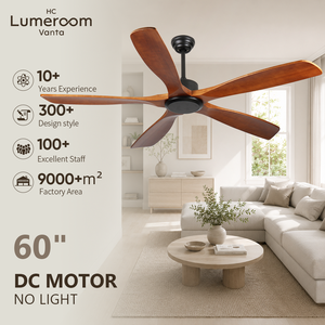 Ventilador de Techo de Madera Sólida de 60 Pulgadas, Sin Luz, Montaje con Barra, Control Remoto, Motor DC Reversible, Disponible en EE. UU. - Product Image 1