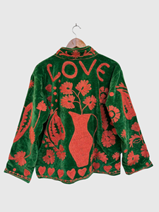Veste à col mandarin brodée à la main avec des motifs floraux, manches longues, en velours, pour adulte, vêtements d'hiver, style élégant - Product Image 3