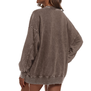 Custom <b>Women's</b> Over Sized Loose Pullover Vintage Crew-neck <b>Sweatshirt</b> With Pocket Acid-washed <b>Sweatshirts</b> - Product Image 3