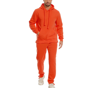 Men's Winter Hooded Casual Fitness 2-Piece Sets Heavyweight 100% Cotton Long Sleeve Knitted Straight Outerwear Breathable - Product Image 1