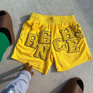 Oem sólido ecológico Chenille bordado Logo 100% poliéster cintura elástica baloncesto deportes malla pantalones cortos para hombres - Product Image 2