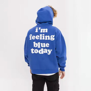 เสื้อฮู้ดพิมพ์ลายพัฟฟ์สไตล์ใหม่สำหรับผู้ชาย ออกแบบเองได้ คุณภาพดีเยี่ยม สีพื้นเรียบง่าย ผ้าฝ้ายผสม พิมพ์ลายพัฟฟ์ สำหรับผู้ใหญ่ - Product Image 3