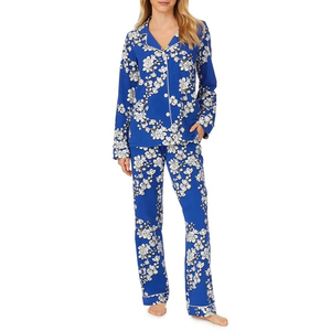 Vêtements de nuit pour femmes avec logo personnalisé pyjamas à manches longues robe de nuit imprimée pour femmes ensembles de pyjamas en satin 2 pièces col rabattu - Product Image 1