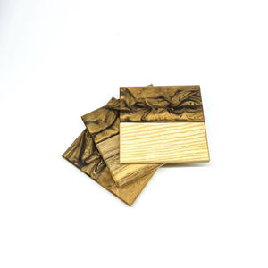 Top Quality Customizable Square and Round Epoxy Wood Resin Stone <b>Coaster</b> <b>Set</b> with Holder Premium Handmade Drink Mats for Home - Product Image 1