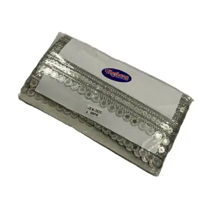 Indian Silver Metallic Glittered Sequin Embroidery Eco-Friendly 2 Inch Lace Trim for Women's Bags and Purse Deals in Wholesale - Product Image 1