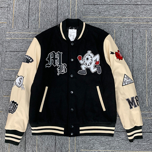 แจ็กเก็ตเบสบอลของผู้ชายแบบสั่งตัดปักลายมหาวิทยาลัยแขนเสื้อหนังสีดำลำลองสำหรับฤดูหนาว - Product Image 1