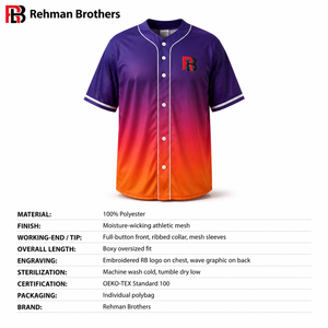 Maillot de baseball pour homme en polyester sublimé de qualité supérieure, dégradé violet-orange, coupe ample et oversize, style streetwear, personnalisable OEM Rehman - Product Image 6