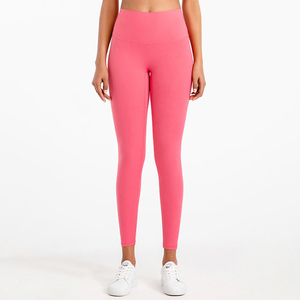 100% algodón Mujer cintura alta Color sólido Fitness Leggings Spandex Yoga pantalones con tela de punto gimnasio entrenamiento desgaste-modelo chica - Product Image 5