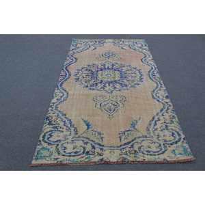 Alfombra Vintage de 4.4x7.7 pies, Alfombra Azul de Estilo Suroeste, Alfombra de Lana - Product Image 1