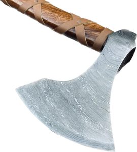 ขวานและเครื่องมือล่าสัตว์ขวานเหล็กดามัสกัสขวานไวกิ้งด้ามไม้ถือมีปลอก - Product Image 4