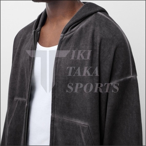 Sweat à capuche unisexe personnalisé en molleton bouclette avec fermeture éclair, imprimé numérique, écologique, style vintage délavé à l'acide - Product Image 6