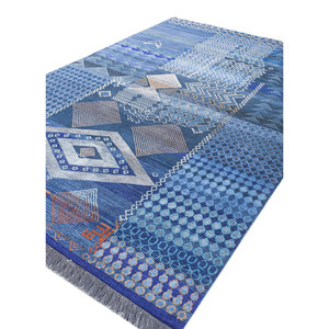 Tapis Manchaha bleu noué à la main en laine et soie de bambou, épaisseur 10 mm, motif géométrique abstrait, rectangulaire, pour la maison et le couloir, modèle Les-2522 - Product Image 2