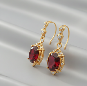 Boucles d'oreilles pendantes Garnet Hydro & CZ de 4,5 pouces |   Bijoux vintage indiens en argent sterling 925 avec placage or 18 carats, cadeau pour elle - Product Image 1