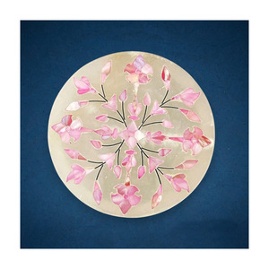 Magnifique boîte à bijoux ronde faite à la main bleu rose vert clair incrustée de nacre - Product Image 2