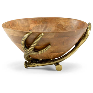 Exclusive Quality Wooden Serving <b>Bowl</b> With Leaf Design Aluminium Handle Tableware Salad <b>Bowl</b> for Kitchenware Ornaments - Product Image 5