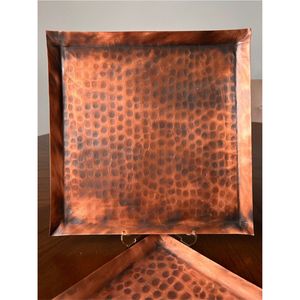 Plateau en cuivre pur martelé à la main |   Plateau décoratif en métal pour ottoman |   Accessoires de décoration intérieure de style rustique et campagnard - Product Image 1