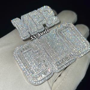 Custom VVS Moissanite Name Bustdown Pendant 925 <b>Silver</b> Rhodium Plated Iced Baguette Rapper Charm <b>Necklace</b> Hip Hop Style Gift - Product Image 5