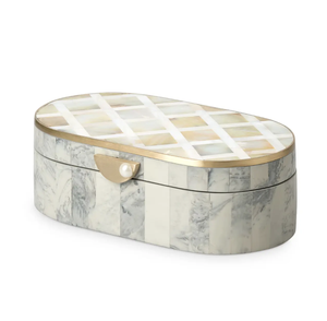 Boîtes à bijoux en forme de carré de couleur blanche incrustées de nacre en bois fabriquées à la main pour les cadeaux de mariage - Product Image 4