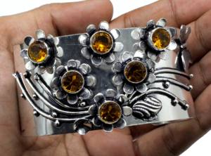 925 Sterling <b>Silver</b> Christian Religious Cuff <b>Bracelet</b> Smoky Quartz Gemstone New Design Handmade Women's <b>Bangle</b> for Party Gifts - Product Image 4