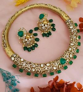 Ensemble de tour de cou en moissanite de haute qualité avec boucles d'oreilles pour mariage indien traditionnel pour femmes - Product Image 4