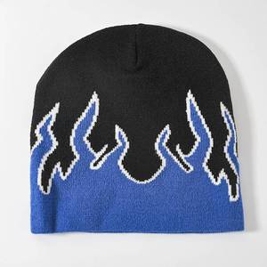 Chapeaux tricotés ensemble sans manchette personnalisé bonnet en tricot acrylique rayure bonnets épais hiver 100% bonnet en acrylique - Product Image 3