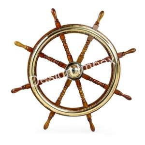 Roue de bateau nautique en bois poli roue de bateau en laiton horloge murale nouveau Style pour la décoration de la maison décor de bureau artisanat en bois - Product Image 6