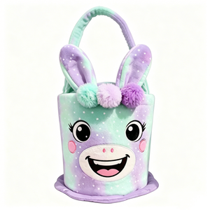 Sac panier en peluche personnalisé Lapin Pastel, sac fourre-tout de Pâques pour enfants, sac à main en peluche Lapin imprimé étoiles, sac à bonbons mignon pour filles - Product Image 2