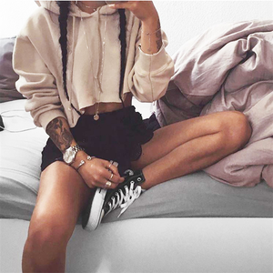 Embroidered <b>Oversized</b> <b>Fleece</b> <b>Hoodie</b> for Autumn Winter Soft Cotton Blend Fabric Long Sleeve Comfortable Casual Top Solid Color - Product Image 5