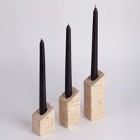 Juego de Portavelas Cónicos de Piedra Travertino Rústica, Decoración Minimalista Hecha a Mano para una Iluminación Ambiental Cálida y Elegante