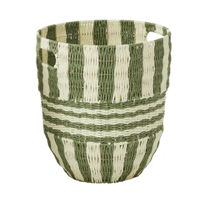 Paniers en corde de papier tissé à la main avec poignées rayé vert décor bacs de rangement pour salon blanchisserie plantes enfant jouets - Product Image 3