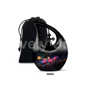 Urna para adultos de cremación de recuerdo con tema de flor de lágrima de aluminio negro para cenizas humanas urna funeraria cruzada decorativa con bolsa gratis - Product Image 5