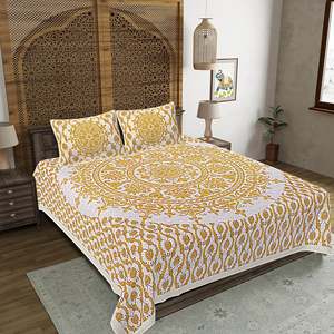 Yellow Floral Print 240 TC 100% Cotton Double Bed <b>Sheet</b> Set with 2 Pillow Covers <b>King</b> <b>Size</b> 3pc & 4pc Options for Home Use - Product Image 1