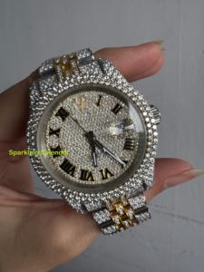 Montre de luxe en acier inoxydable avec diamants en moissanite pour homme, entièrement sertie, clarté VVS, chronographe, montre-bracelet hip-hop - Product Image 2