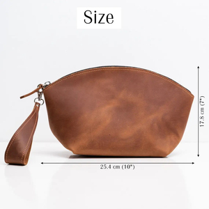 Bolsa de cosméticos de cuero con cierre de cremallera, tamaño mediano, estilo vintage, asa suave, organizador de maquillaje de viaje, 25,4x17,8 cm - Product Image 1