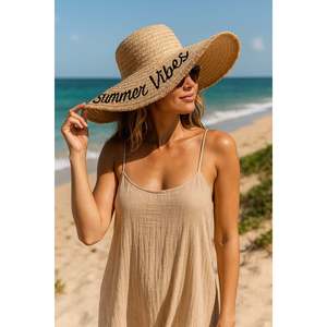 Sombrero de Paja Ancho con Bordado de Camello y Flecos, Protección Solar para Playa y Uso Diario HSR2112 - camel2112 - Product Image 2