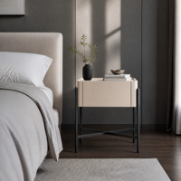 Armoire de chevet minimaliste de style italien de luxe, écologique, en MDF, avec pieds croisés et 1 tiroir, pour chambre à coucher, salon, hôtel