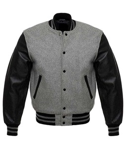 Chaqueta Universitaria Personalizada para Hombre, Cortavientos, Cuerpo de Lana, Forro Acolchado de Satén, Mangas de Cuero y Lona, Estilo Bomber Gris para Invierno - Product Image 1