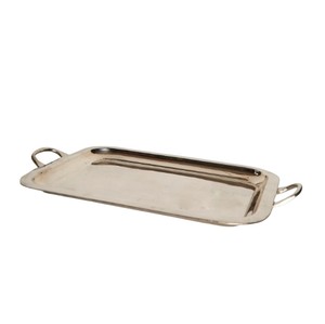 Bandeja de Servir Rectangular Moderna de Acero Inoxidable Martillado con Asas de Anillo, Plateado Pulido, Personalizable, Ligera, para Bodas - Product Image 3