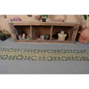 Vintage 1.2 X 7.5ft bleu jaune turc tapis classique grande surface laine Latex support rectangulaire Patchwork motif pour chambre tapis - Product Image 4