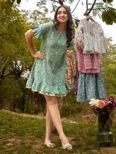 Indian handmade cotton short party wear floral print <b>dress</b> personalized bride wedding gift summer wear beach cover up <b>dress</b> - Product Image 4