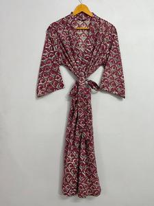 Vestido tipo Kimono ligero hasta el suelo para mujer, algodón orgánico 100%, estampado Floral, ropa de dormir de playa Natural, cubierta de Bikini para - Product Image 6