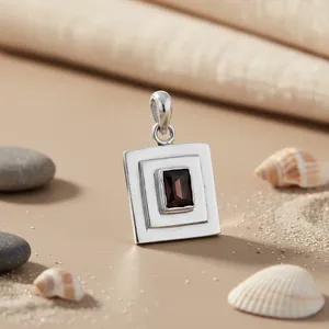 925 Sterling Silver Religious Style Pendant with <b>Garnet</b> Square Gemstone and Rose Gold Rhodium Platedcharm Pendants - Product Image 2