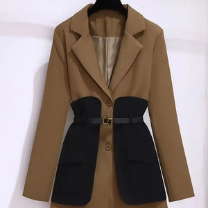 2025 primavera cinturón decorativo Patchwork chaqueta Blazer Casual expansión llorando dos piezas elegante mujer pantalones traje trajes de oficina - Product Image 3